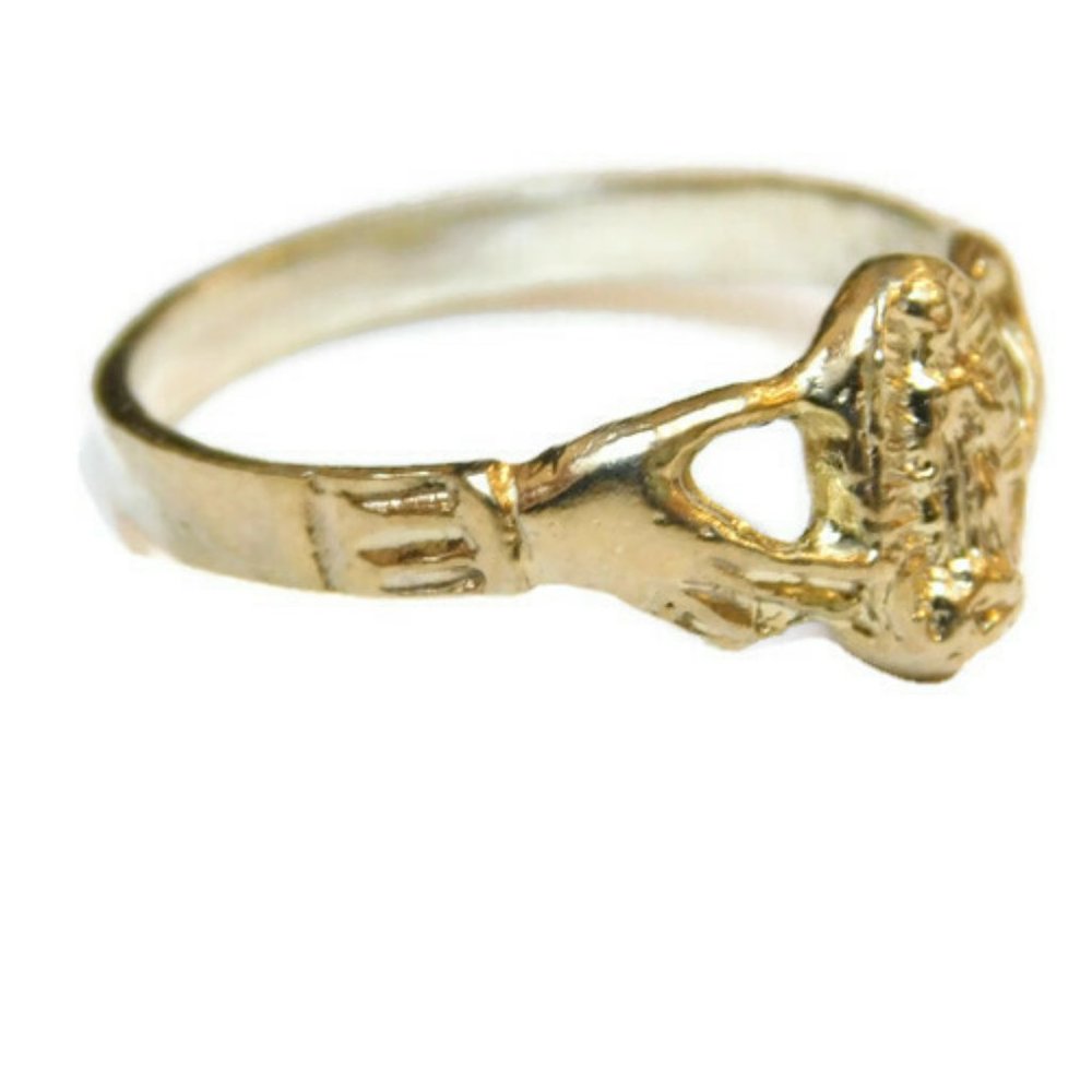 14k Solid Yellow Gold Virgin Mary Held by Hands Band Ring!! - Picture 2 of 5